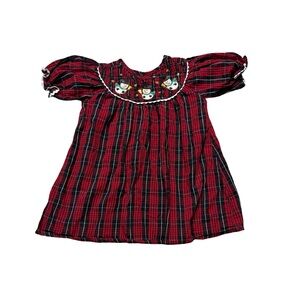 🎄 Toffee Apple Smocked‎ Snowman Plaid Dress Girls Size 2T 🎄